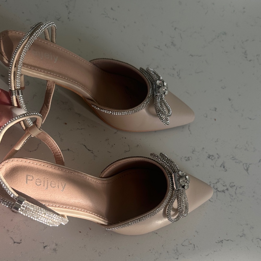 Elegant Cream Heels with Rhinestone Accents
